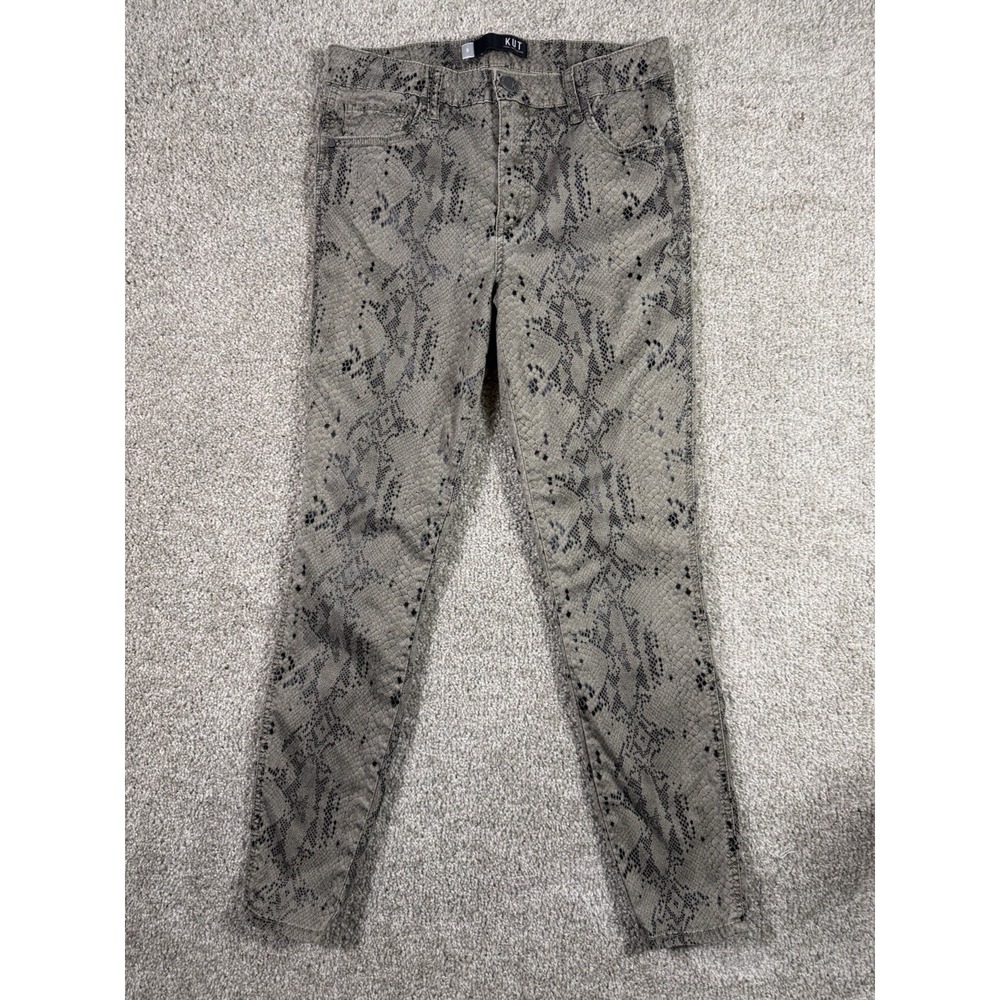 KUT from the Kloth Women's Snake Print Skinny Jeans Size 6 Olive Khaki Pants